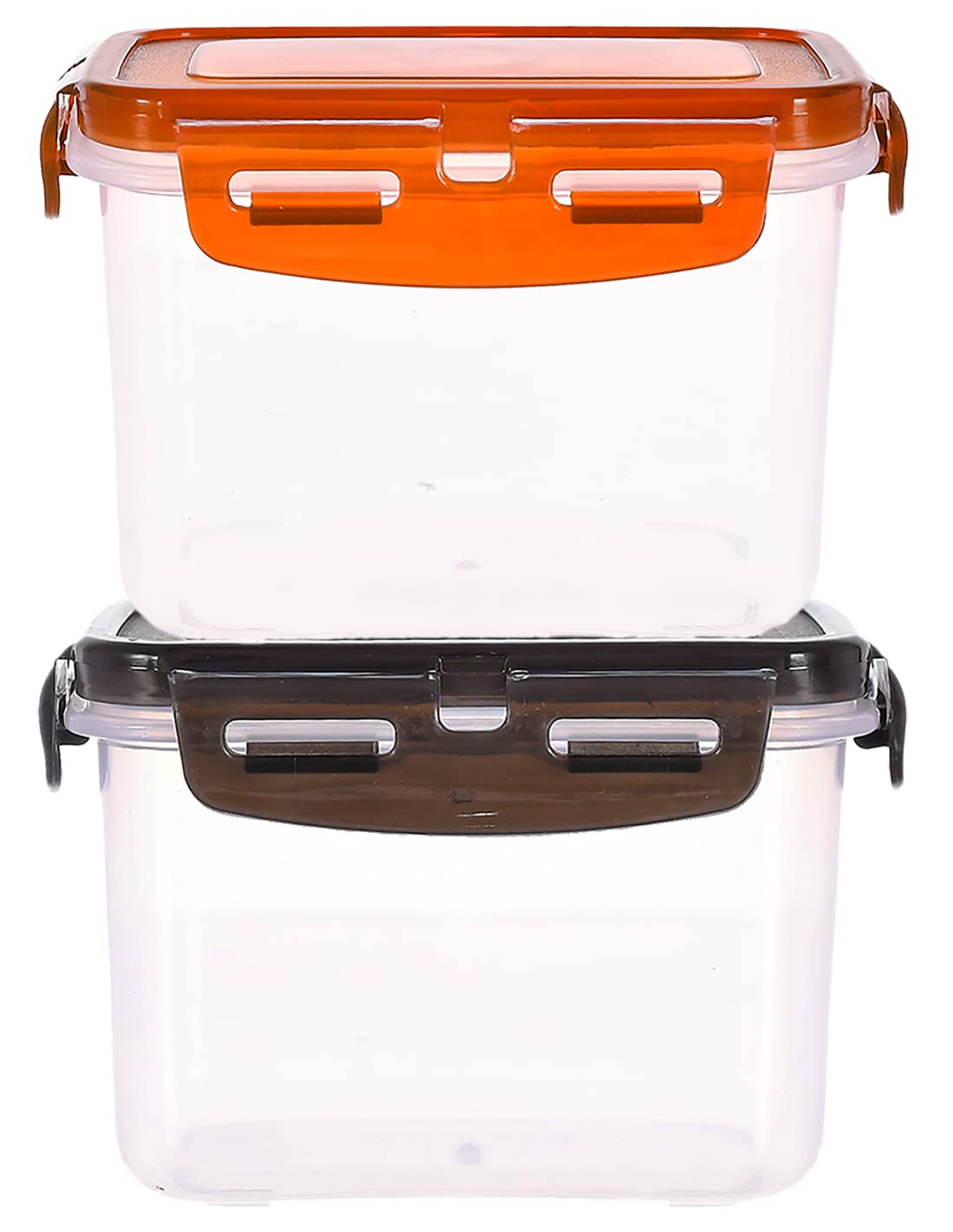 Heart Home Multiuses BPA Free Leak Proof, Dishwasher/Freezer Safe Plastic Storage Container With Airtight Lock Lid, 600ml Pack of 2 (Black & Brown)-46HH0542