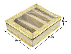 Heart Home Feather Design Laminated 4 Rod Box, Organizer For Bangle, Watches, Bracelets, Jewellery With Tranasparent Top - Pack of 2 (Gold)-47HH0184