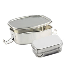 Kuber Industries Rectangular Shape Stainless Steel Lunch Box, Silver (Steellunch11)