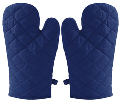 Kuber Industries Heat Resistant Cotton Kitchen Oven Mitt Microwave Glove Set, Non-Slip Grip and Hanging Loop for Kitchen, Cooking, Baking, Set of 2 (Blue)