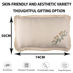 Heart Home Pillow Cover | Cotton Pillow Cover Set | Cushion Pillow Cover Set | Pillow Cover Set for Bedroom | Lining Embroidery Pillow Cover Set | 2 Piece Set | Beige