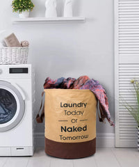 Kuber Industries Waterproof Round Non Wovan Laundry Bag/Hamper|Metalic Printed With Handles|Foldable Bin & 45 Liter Capicity|Size 37 x 37 x 49, Pack of 1 (Beige & Brown)-KUBMART11450