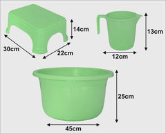 Kuber Industries 3 Pieces Plastic Mug, Tub & Stool Set (Green)