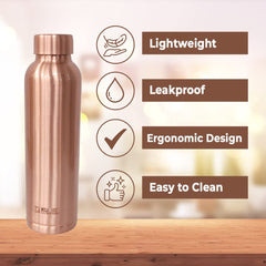 Kuber Industries Copper Water Bottle 950 ml | 100% Pure Copper Water Bottle I Leak Proof, Rust Proof I Copper Bottle For Home, School & Office (Pack of 1)