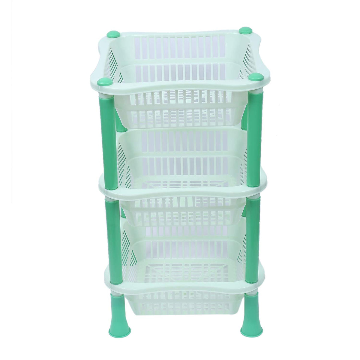 Kuber industries Plastic 3 Layer Multi-Purpose Kitchen Storage Basket Rack (Green)-CTKTC25234