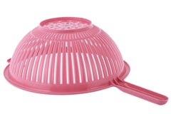 Heart Home Multifunctional Plastic Drain Strainer, Colander, Washing Basket for Home Kitchen Supplies with Handle (Pink)-50HH01841