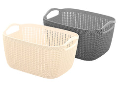 Heart Home Q-6 Designer Plastic Storage Basket For Store Fruits, Vegetables, Magazines, Cosmetics, Stationary Pack of 2 (Grey & Beach)-50HH01682