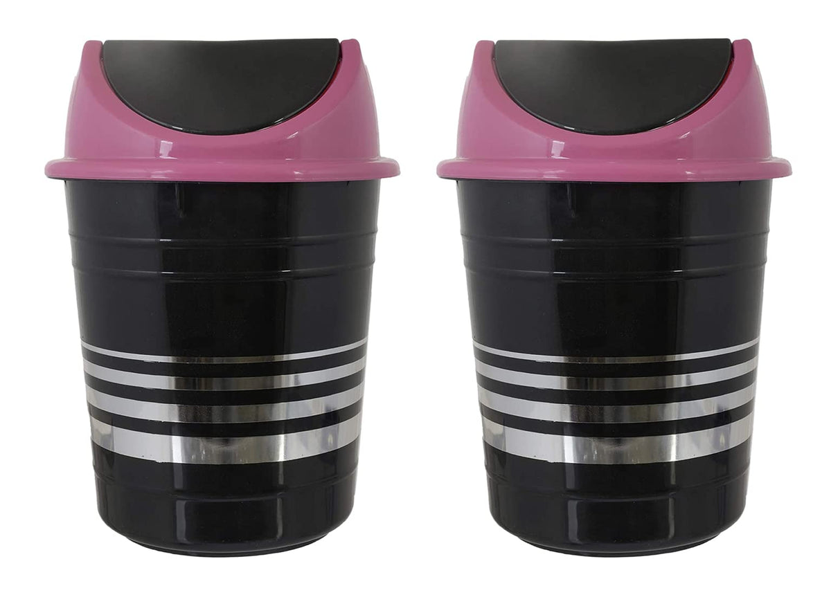 Kuber Industries Plastic Dustbin, Trashbin, Wastebin For Kitchen, Bathroom, Office Use With Swing Lid, 10 Liter- Pack of 2 (Black & Pink)-47KM0894