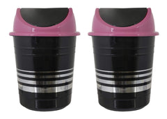 Kuber Industries Plastic Dustbin, Trashbin, Wastebin For Kitchen, Bathroom, Office Use With Swing Lid, 10 Liter- Pack of 2 (Black & Pink)-47KM0894