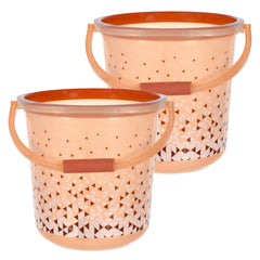 Kuber Industries Tinted Print Plastic Bucket for Home/Kitchen with Handle|Size 37 x 37 x 35 CM|Capicity 24 Litre|Pack of 2 (Brown)-46KM0350