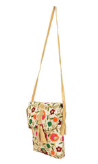 Kuber Industries Embroidery Handbags for Women | Zipper Tote Bag for Grocery, Shopping, Travel, Beach | Shoulder Bags for Women (Cream)-KUBMART11887, standard