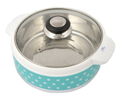 Heart Home Dot Printed BPA Free Food Grade Inner Stainless Steel Casserole Keeps Chapati, Food, Curry With Toughened Glass Lid, 1500ml- Pack of 2 (Green)-HS42KUBMART25004