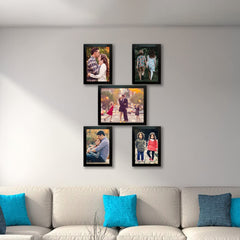 Kuber Industries Collage Photo Frame For Living Room, Wall Set of 5 (Black) Size: 6x8-4 Pc., 8x10-1 Pc.