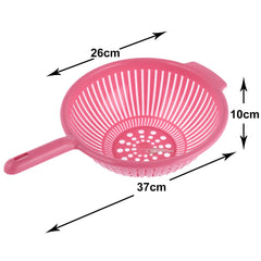 Heart Home Multifunctional Plastic Drain Strainer, Colander, Washing Basket for Home Kitchen Supplies with Handle (Pink)-50HH01841