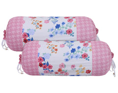 Kuber Industries Flower Printed Cotton Bolster Cover|Ideal Size 16 x 32 Inch|Pack of 2 (Blue & White)-44KM0147