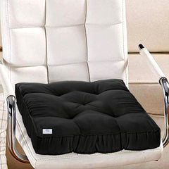 Heart Home Microfiber 18 * 36 Inch Back and Seat Chair Cushion with Ties & 18 * 18 Inch Square Cushion for Rocking Chair, Desk Chair, Dining Chairs, Lounge Chair- Set of 2 (Black)