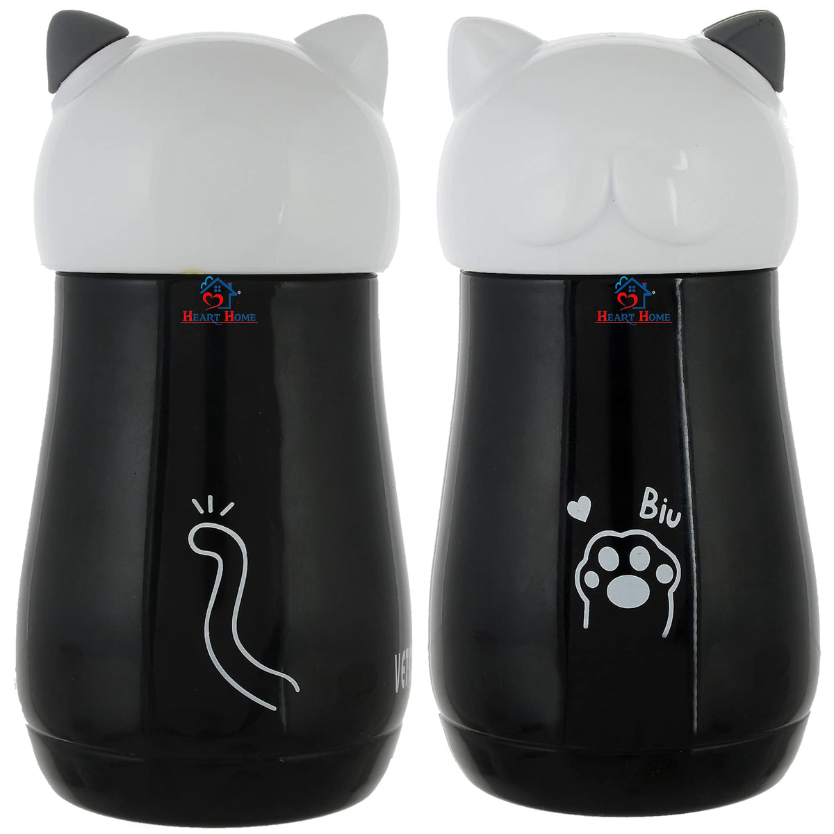 Heart Home Small Kids Water Bottle, Vacuum Insulated Bottle for 24 hrs Cooling & Warm, 280ml-Pack of 2 (Black)