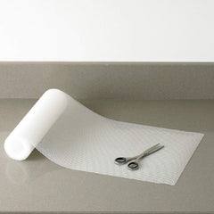 Kuber Industries Lining Pattern PVC Kitchen Shelf Liner Mat 5 Meter Roll - White (CTKTC05214)