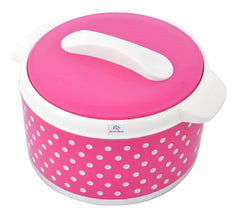 Heart Home Dot Printed BPA Free Food Grade Inner Stainless Steel Casserole Keeps Chapati, Food, Curry With Lid, 2500ml- Pack of 2 (Pink)-HS42KUBMART25044