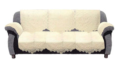Heart Home Circle Design Cotton 5 Seater Sofa Cover Set with 6 Pieces Arms Cover and 1 Center Table Cover (Set of 17, Cream)-HEART11998, Standard