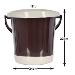 Heart Home Multiuses Plastic Bucket With Handle, 18 litre- Pack of 2 (Brown)-46HH0355