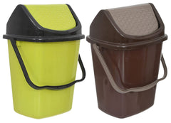 Kuber Industries Plastic Dustbin/Wastebin With Swing Lid With Handle, 7 Liter- Pack of 2 (Green & Brown)-47KM0843