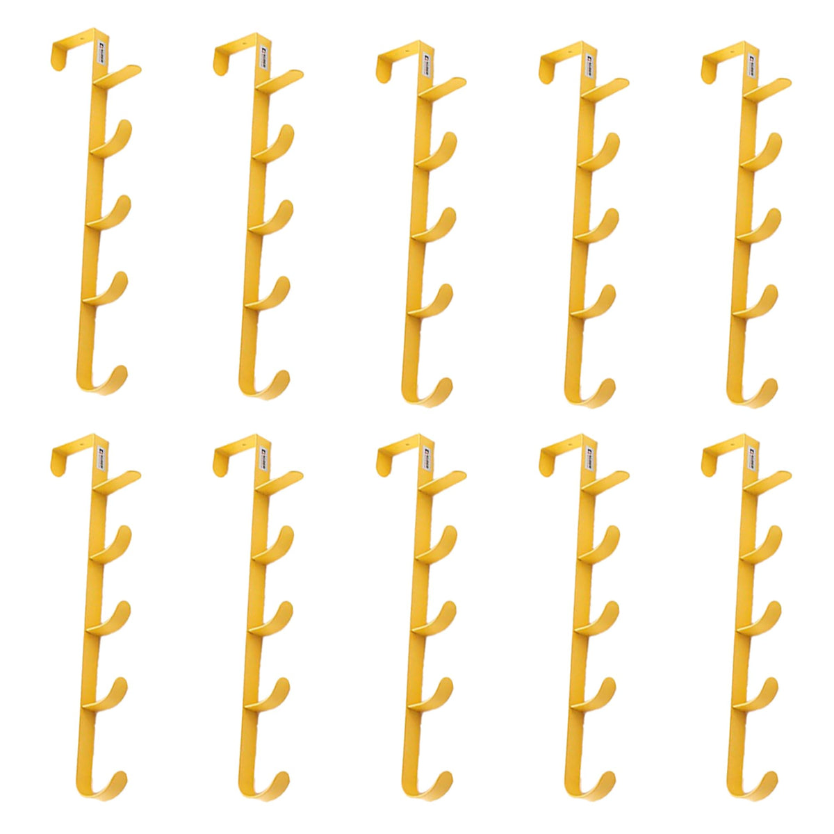 Kuber Industries 5-Level Cloth Hanger|Multipurpose Cloth & Towel Holder|Iron Spray Material|Easy Installation|Interchangeable Over The Door Towel Holder|ZT-3115(Y) Pack of 10|Yellow