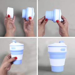 Kuber Industries Collapsible Coffee Cup|Silicone Portable Travel Coffee Mug|Camping Cup with Lid for Travel,Hiking Outdoors,350 ML,Pack of 2 (Sky Blue)