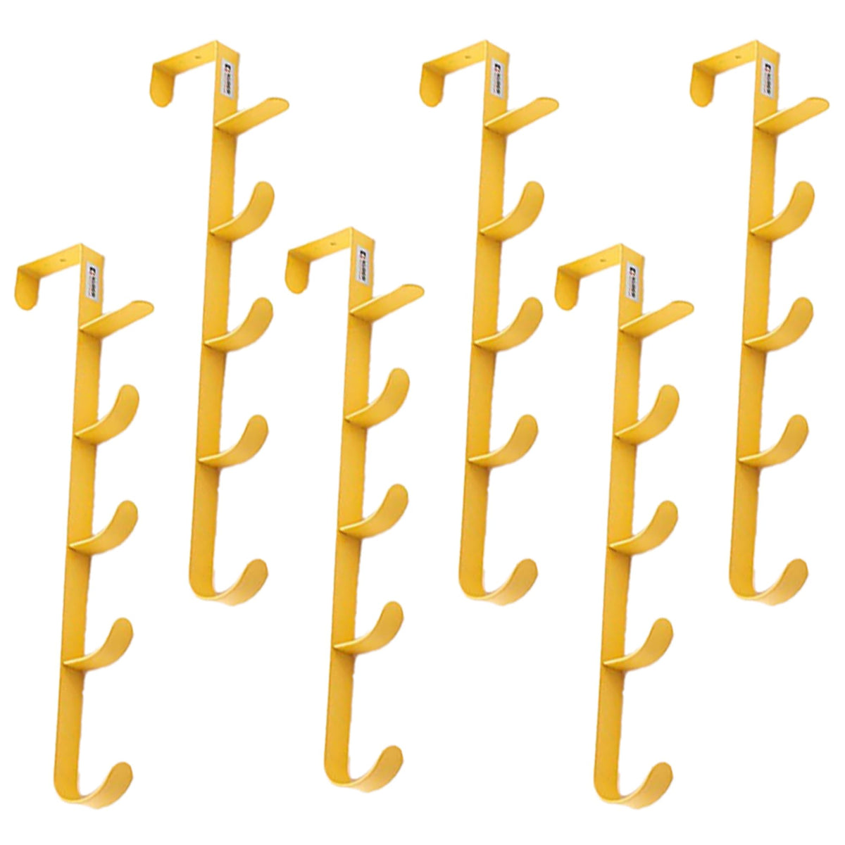 Kuber Industries 5-Level Cloth Hanger|Multipurpose Cloth & Towel Holder|Iron Spray Material|Easy Installation|Interchangeable Over The Door Towel Holder|ZT-3115(Y) Pack of 6|Yellow