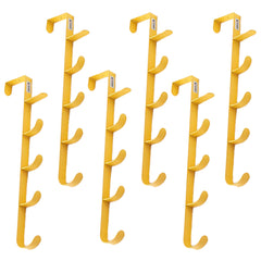 Kuber Industries 5-Level Cloth Hanger|Multipurpose Cloth & Towel Holder|Iron Spray Material|Easy Installation|Interchangeable Over The Door Towel Holder|ZT-3115(Y) Pack of 6|Yellow