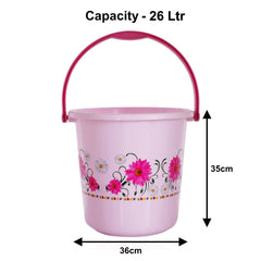 Heart Home Flower Print Unbreakable Virgin Plastic Strong Bathroom Bucket,26 LTR (Pink)