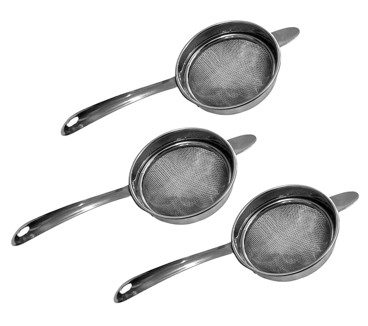 Heart Home Multiuses Double Mesh Stainless Steel Strainer, Sieve, Sifter, Colander, 8cm - Pack of 3 (Silver)