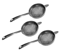 Heart Home Multiuses Double Mesh Stainless Steel Strainer, Sieve, Sifter, Colander, 8cm - Pack of 3 (Silver)