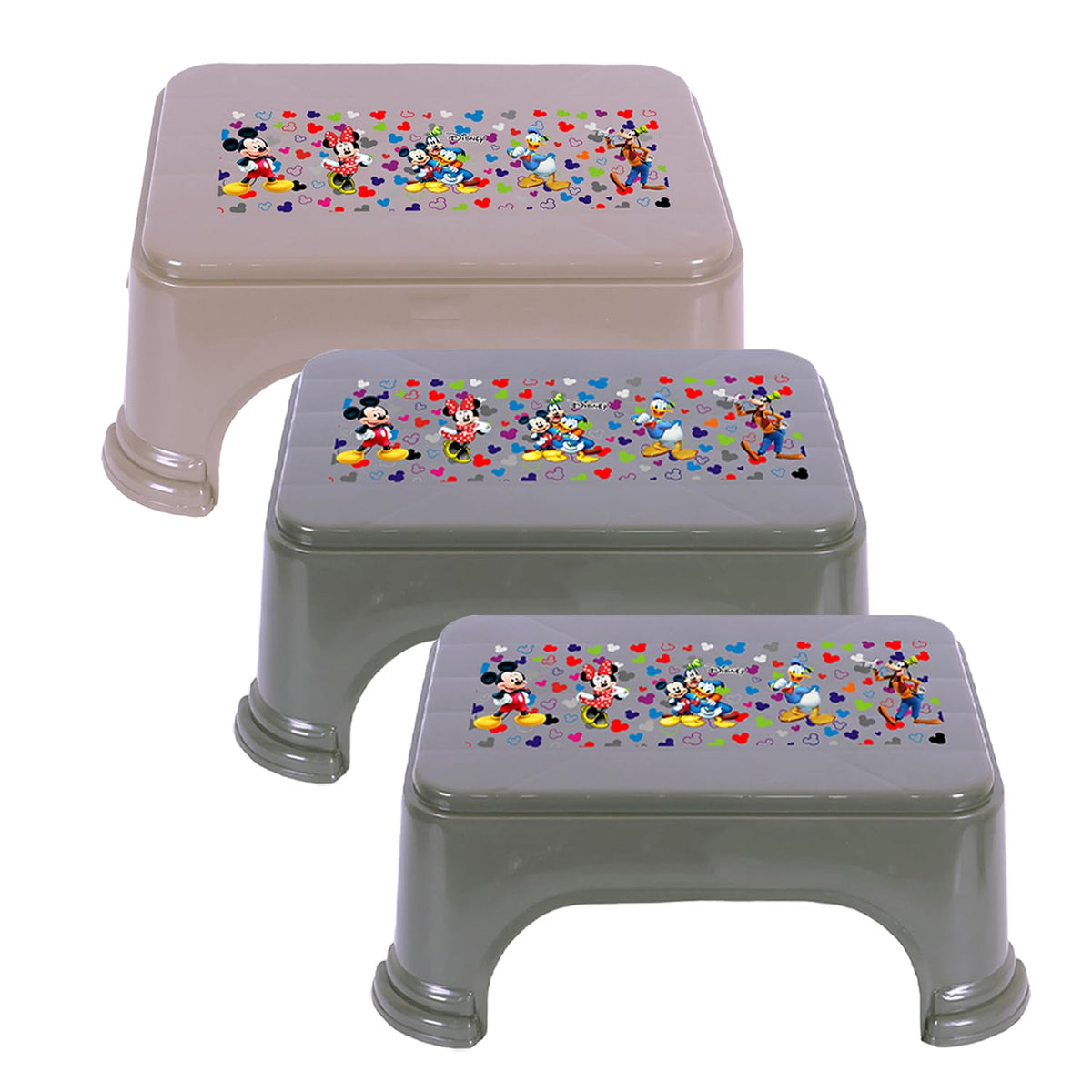 Heart Home Disney Team Stool | Bathroom Square Stool | Plastic Stool For Bathroom | Stool for Kitchen | Bathroom Patla | Support Stool for Bathroom | P6 | Pack of 3 | Multi