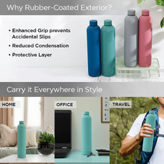 Kuber Industries Water Bottle|Vacuum Insulated Travel Bottle|Hot & Cold Water Bottle|Smooth Rubber Finish Water Bottle|1 LTR|PC-23823A|Blue