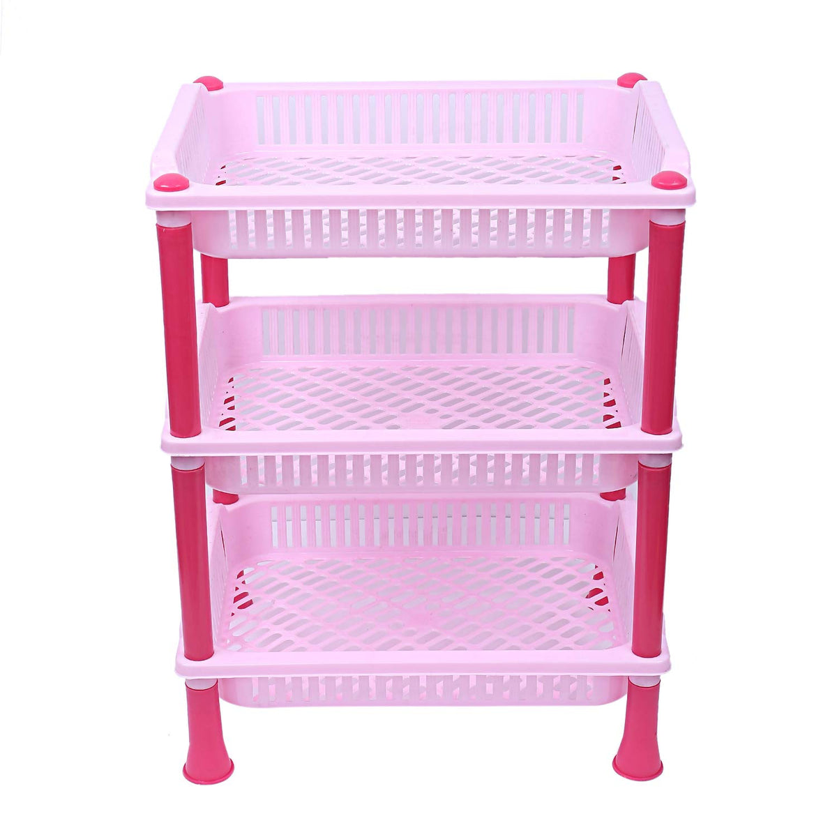 Kuber Industries Plastic 3 Layer Multi-Purpose Kitchen Storage Basket Rack (Pink)-Ctktc25242