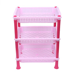 Kuber industries Plastic 2 Pieces 3 Layer Multi-Purpose Kitchen Storage Basket Rack (Pink)-CTKTC25245