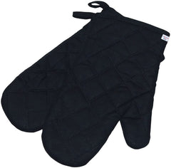 Heart Home Heat Resistant Cotton Kitchen Oven Mitt Microwave Glove Set, Non-Slip Grip and Hanging Loop for Kitchen, Cooking, Baking, Set of 2 (Black), Standard (HS_37_HEARTH020602)