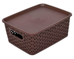 Heart Home Multipurposes Large M 20 Plastic Basket, Organizer For Kitchen, Countertops, Cabinets, Bathrooms Without Lid- Pack of 3 (Brown & Grey & Brown) -46HH0106