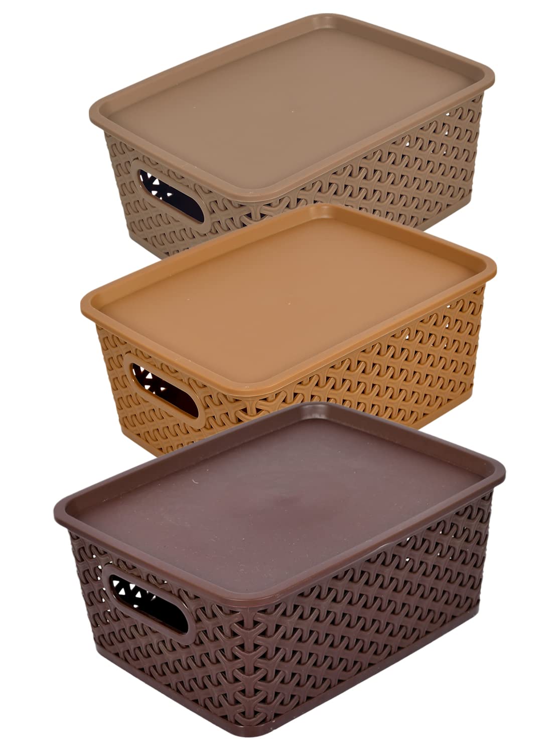 Heart Home Multipurposes Large M 20 Plastic Basket, Organizer For Kitchen, Countertops, Cabinets, Bathrooms Without Lid- Pack of 3 (Brown & Grey & Brown) -46HH0106