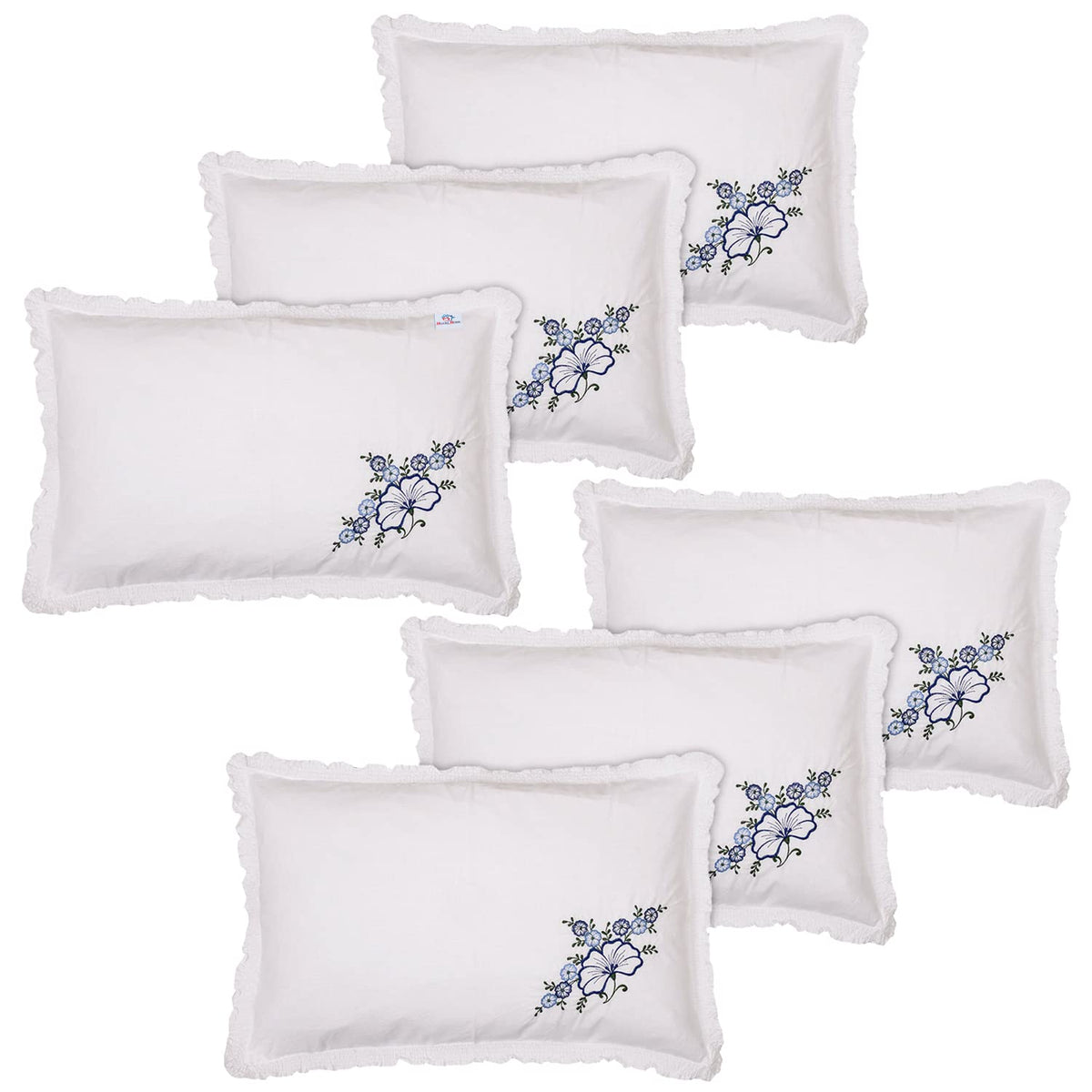 Heart Home Embroidery Pattern Breathable & Soft Cotton Pillow Cover for Sofa, Couch, Bed, Set of 6 (White) 54HH4115.