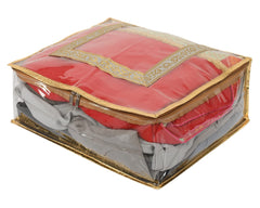 Kuber Industries Floral Print PVC Saree cover For Store Saree, Lehenga, Suit With Transparent Window (Golden) 54KM4162