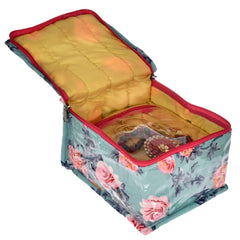 Kuber Industries Flower Printed Laminated PVC Multipurpose Jewellery Organizer With 10 Tranasparent Pouches (Green)-45KM022