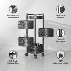 Kuber Industries 4-Layer Storage Trolley With 360 Rotation For Bathroom, Bedroom (Black)