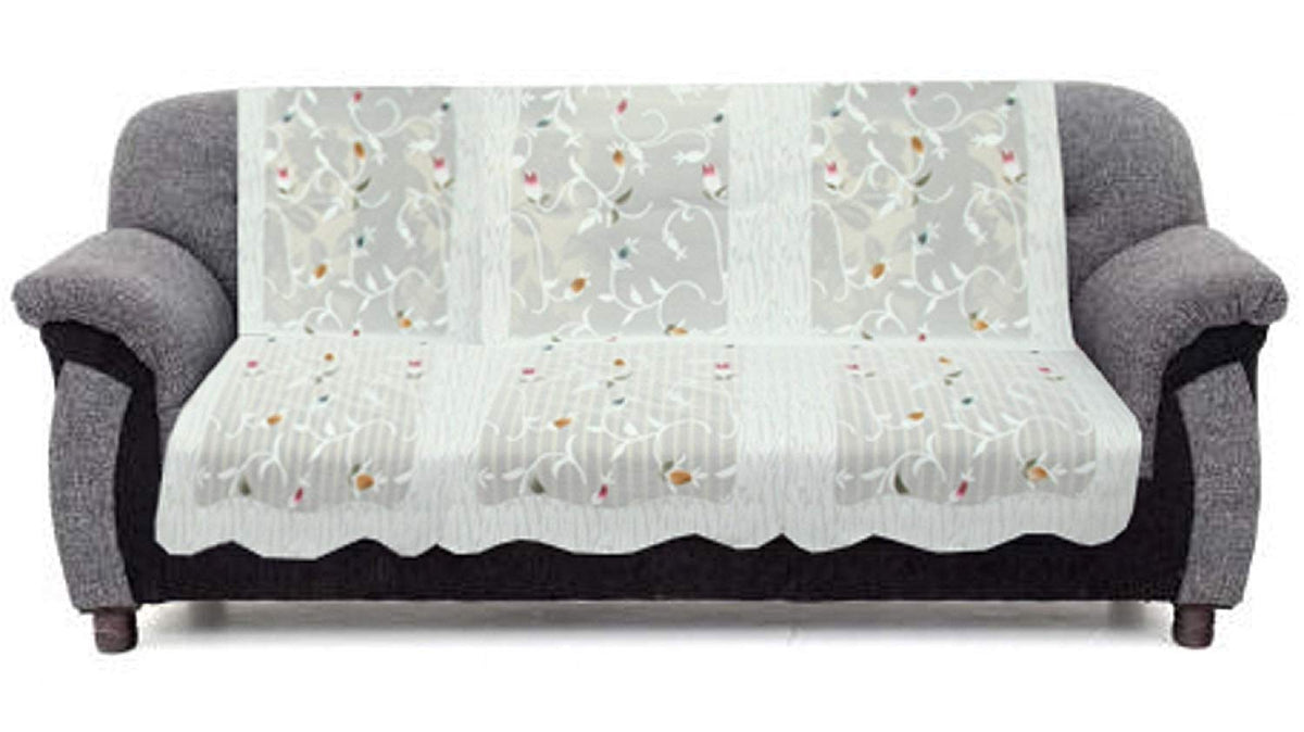 Kuber Industries Leaf Design Cotton 3 Seater Net Sofa Slip Cover, 70" x 29", Set of 2, White