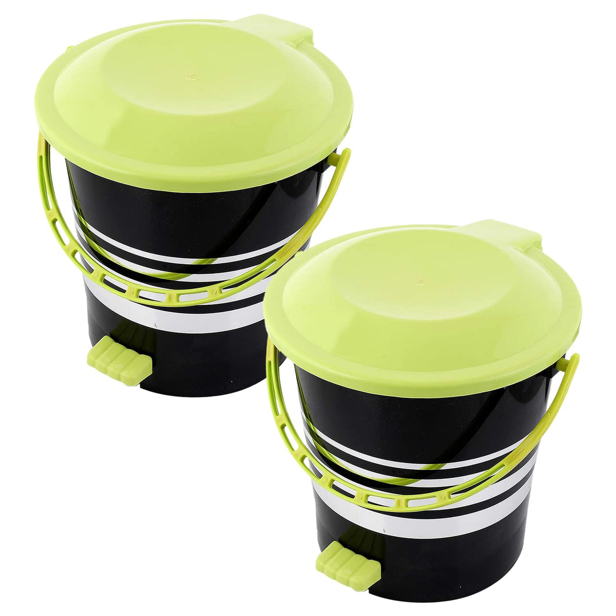 Kuber Industries Pedal Dustbin|Plastic Pedal Dustbin|Kitchen Waste Paper Bin|Dustbin For Bedroom|Green Lid 10 Liter Dustbin|Pack of 2 (Black)