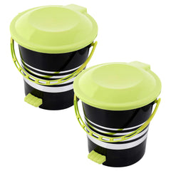 Kuber Industries Pedal Dustbin|Plastic Pedal Dustbin|Kitchen Waste Paper Bin|Dustbin For Bedroom|Green Lid 10 Liter Dustbin|Pack of 2 (Black)