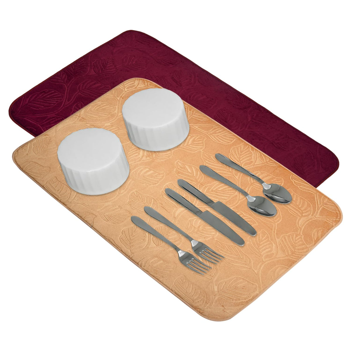 Heart Home Dish Dry Mat | Microfiber Self Drying Mat | Kitchen Drying Mat | Water Absorbent Kitchen Mat | Embossed Dish Dry Mat | 38x50 | Pack of 2 | Golden & Maroon
