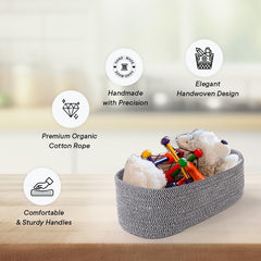 Kuber Industries Pack of 3 Cotton Woven Storage Basket With Handle | Shelf Basket Hamper | Organizer for Toys, Socks, Cosmetic | Capacity 9.2L, 3L, 3L | Stylish and Functional Organization Solution