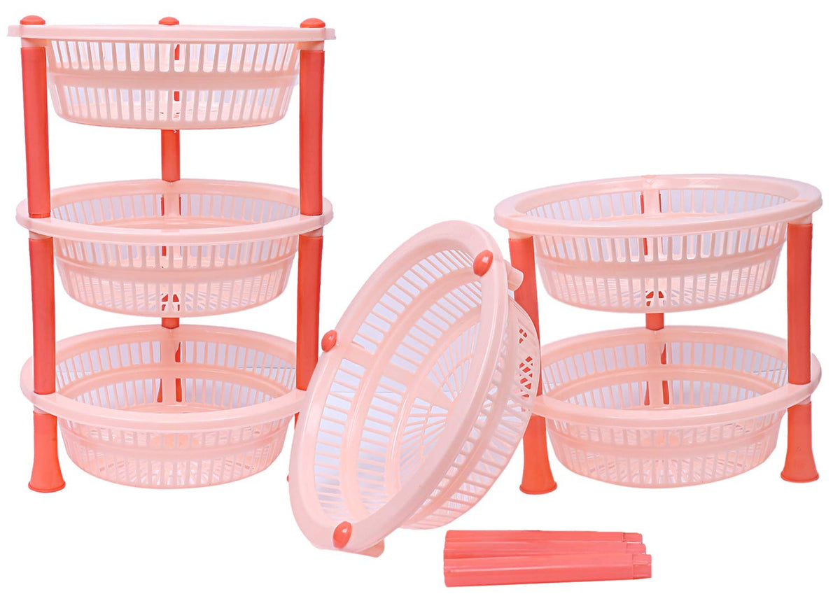 Kuber Industries Plastic 2 Pieces 3 Layer Multi-Purpose Kitchen Storage Basket Rack (Beige)-Ctktc25197